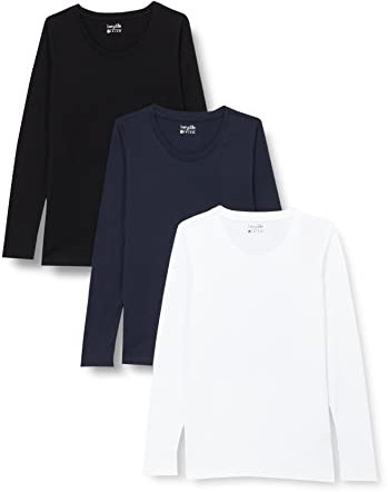 berydale Camisa Manga Larga Mujer, Pack de 3, Multicolor (Negro/Azul Oscuro/Blanco, Paquete de 3), S