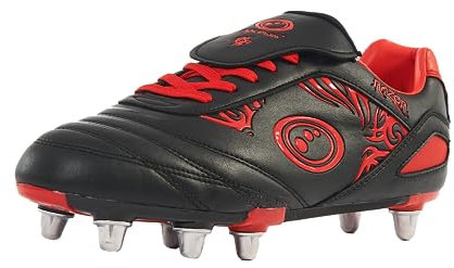 Optimum Men's Razor 8 Studs Rugby Boots | Sturdy Material, Lace-Up - Lightweight | Flexible and Comfortable Fit Mesh Lining | Red (Red), 12 UK