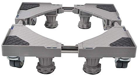 SMONTER Multi-functional Movable Adjustable Base with 4×2 Locking Rubber Swivel Wheels and 4 Strong Feet Mobile Case Roller Dolly for Washing Machine,Dryer and Refrigerator,Grey …