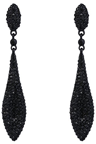 EVER FAITH Damen Ohrringe Österreichische Kristall 2 Blatt Träne Ohrstecker für Party Hochzeit Schwarz