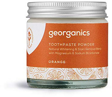 Georganics Whitening Toothpowder - Natural Blend & Stain Remover with Magnesium & Sodium Bicarbonate - Vegan, SLS, Cruelty and Fluoride Free - Orange - 60ml