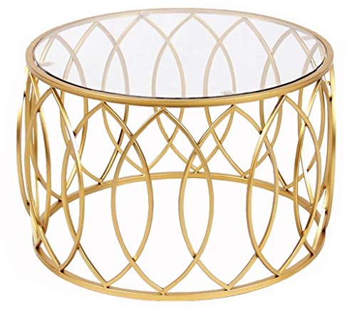 Ideal Petit Salon Table Basse en Verre Trempé Comptoir en Métal Cadre Or