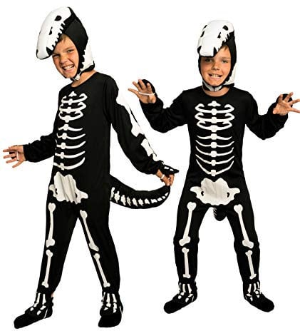 Magicoo Dinosaurier Skelett Kostüm Kinder Jungen inkl. Overall & Kopfteil Gr 92 bis 140 - Skeleton Dino Kostüm Kind (122/128)