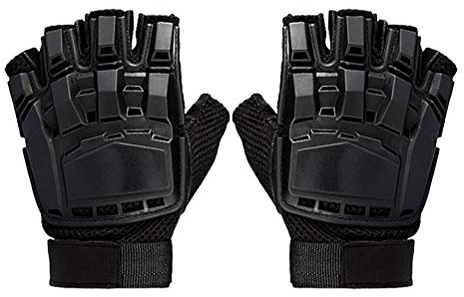 LIOOBO Special Forces Taktische Halbfinger-Paintball-Handschuhe Begabte Outdoor-Ausrüstung verformte magische Lederschutz-Schutzhandschuh (Schwarz, XL)