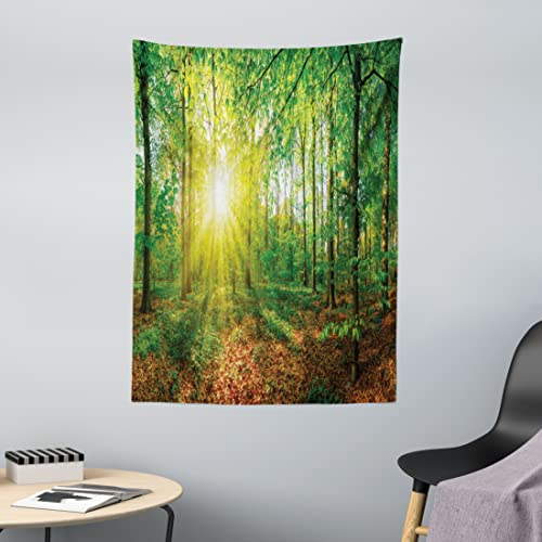 ABAKUHAUS Wald Wandteppich, Abendwiese Grönland, aus Weiches Mikrofaser Stoff Für das Wohn und Schlafzimmer, 110 x 150 cm, Grün Zimt