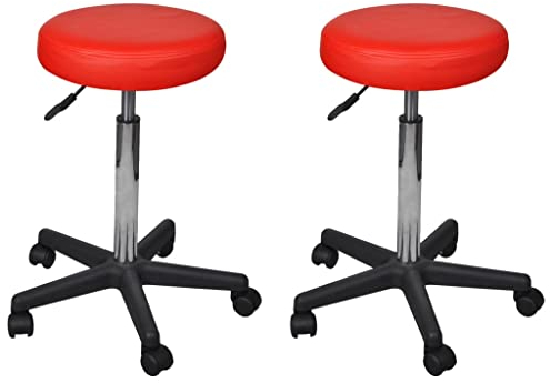 vidaXL 2X Bürohocker Rollhocker Arbeitshocker Höhenverstellbar Hocker mit Rollen Drehhocker Praxishocker Kosmetikhocker Rot 35,5x84cm Kunstleder