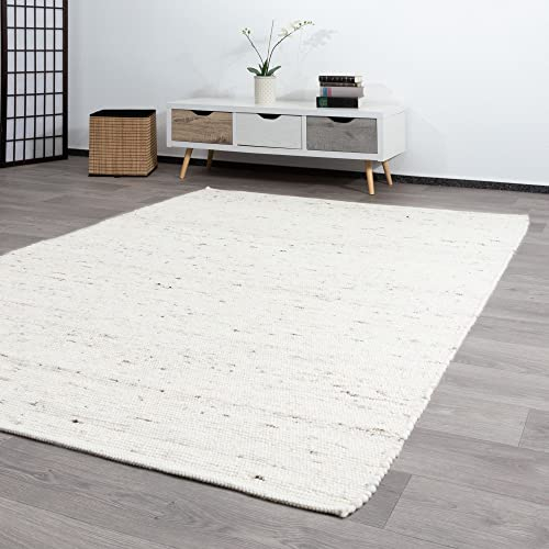Steffensmeier Handwebteppich Athen | Wolle (Schurwolle), Natur hell, handgewebt, gewalkt, Größe: 80x150 cm Wohnzimmer und Schlafzimmer