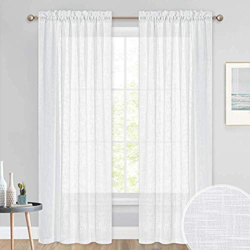 JIAHU Gardinen aus Voile, 213 cm lang, dick, halbe Netz, Privatsphäre, Leinen, 2 Stück
