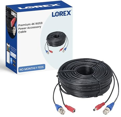 Lorex 4K RG59 Power Accessory Cable, Video Cable for Security Camera Systems, for Analog HD (CVI/TVI/AHD/MPX) or Analog (CVBS) Surveillance System, 60 feet (18m)