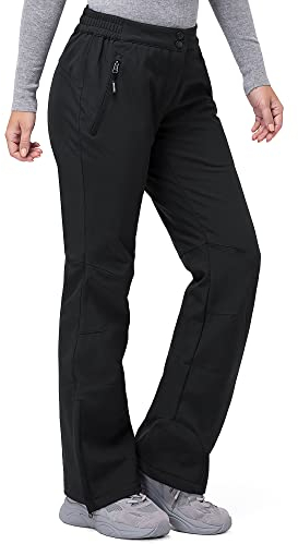 33,000ft Damen Skihose Outdoorhose Wasserdicht Winddichte Softshellhose Warme Gefütterte Trekkinghose Atmungsaktive Schnelltrocknende Thermohose Wanderhose Winter Ski Pants Women Schwarz 36W*31L