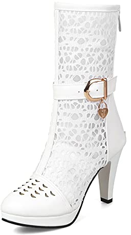 Onewus Stivali estivi da donna con cerniera posteriore, bianco, 35 EU