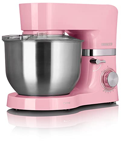 HEINRICHS Küchenmaschine Knetmaschine Teigmaschine 1300W.Küchengerät Rührbesen Knethaken Schneebesen Spritzschutz 10 einstellbare Geschwindigkeiten XL 6,2L Edelstahlschüssel geräuscharm (Rosa)