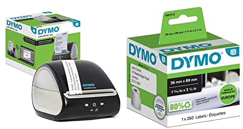 DYMO Etikettendrucker LabelWriter 5XL, EU-Stecker & Große LW-Adressetiketten | 36 mm x 89 mm | Rolle mit 260 Etikettenband | selbstklebend | für LabelWriter-Beschriftungsgeräte
