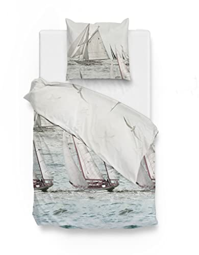 Zo!Home Bettwäsche Marnix Schiff Maritim in Blau 100% Baumwolle (135x200 + 80x80 cm)