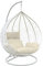 Rattan Swing Egg Chair Garden Patio Furniture Indoor Outdoor Hanging Egg Chair Swing Hammock Seat White Lounge Chair with Sturdy Steel Frame and White Cushion