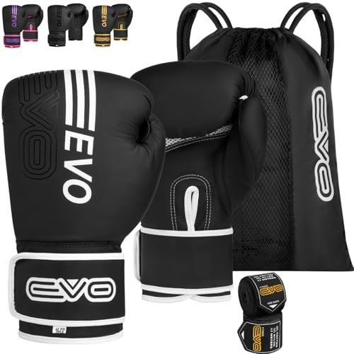 EVO Fitness Boxhandschuhe Männer Damen MMA Muay Thai Kampfsport Kickboxen Sparring Training Kämpfen Boxing Gloves Martial Arts Boxen Handschuhe Boxsack Rosa Handbandagen (Weiß, 10 OZ)