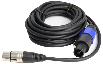 HBU Lot de 1 câble Speakon vers XLR femelle de 6 m – 1 prise mâle pour microphone Speakon vers XLR 3 broches – Câblage de micro audio professionnel avec verrou rotatif de 6,1 m.