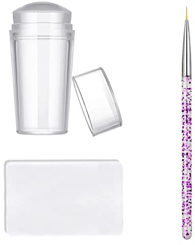 FAMIDIQGO Nail Stamper Nail Art Brushes - French Tip Nail Stamp Clear Nail Art Stamper Jelly with Scraper, 1pcs Nail Pen Brushes, Soft Silicone Stamper Printer DIY