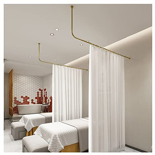 Raumteiler Vorhangstange - Metallvorhangstange L-förmiges Regal - Schönheitssalon Schönheit Bett Privatsphäre Vorhang Stützstange - Decke Und Wandmontage (Farbe : Gold, Größe : 230X60CM)