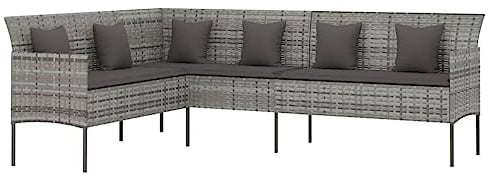 vidaXL Gartensofa, Sofa in L Form, Couch mit 3 Sitzkissen 6 Kissen, Relaxsofa Terrassensofa Gartenmöbel Terrassenmöbel, Grau Poly Rattan