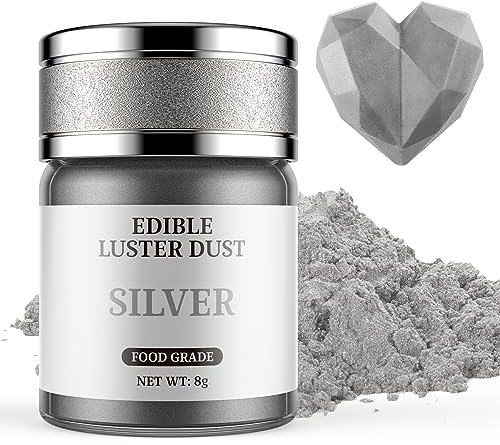 Essbarer Glitzer Silber 8g, Waysroma Lebensmittel Glitzer für Getränke Lebensmittel Glitzerpulver Metallisch für Schokolade, Erdbeeren, Cupcakes, Osterkuchen, Fondant, Getränken, Pralinen