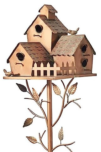 Pavewood Vogelfutterspender aus Metall, Gartenstecker mit Stange, Vogelhäuser für , Hinterhof, Terrasse, Außenbereich, E