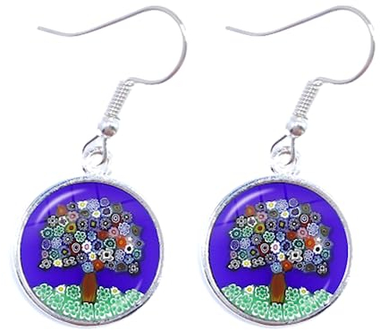 Murano Millefiori Ohrhänger, mehrfarbige Blume, 16 mm, Glas-Cabochon-Ohrringe, Schmuck für Damen und Mädchen, Geschenk, Großhandel