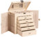 Frebeauty Große Schmuckschatulle, 6-stöckig, PU-Leder, Schmuck-Organizer, multifunktionale Aufbewahrungsbox mit Spiegel, Zubehörhalter mit 5 Schubladen für Halsketten, Armbänder, Uhren (Beige)