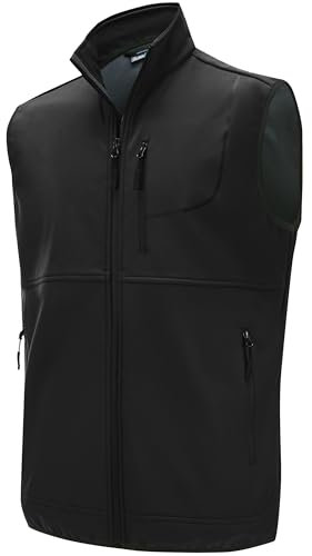Willit Men's Softshell Gilet Golf Activewear Gilets Fleece Lined Windproof Outerwear Sleeveless Jacket Black M