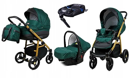 BabyLux® Kinderwagen Set 4 in 1 - Axel - incl. Babywanne, Buggy Sportsitz, Auto-Babyschale, ISOFIX-Basisstation - Autositz - Kinderwagenset - Kombikinderwagen mit Wickeltasche usw.