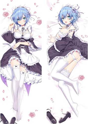 Anime Kissenbezug Manga Kissenhülle Für Re Zero- Starting Life in Another World Rem,Anime Pillowcase Digitaler Doppelseitiger Druck Kissenbezug,Seitenschläferkissen Bezug,Bedding Umarmungskissen Bezu
