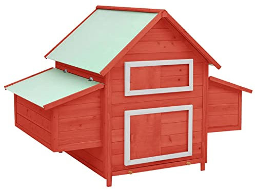 BaraSh Hühnerstall Rot und Weiß 152x96x110 cm Massivholz Tanne HüHnerhaus Winterfest HüHnerhaus