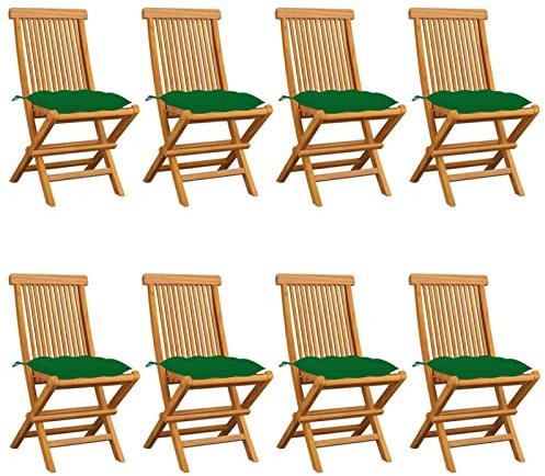 BaraSh Gartenstühle Stapelstuhl Garten mit Grünen Kissen 8 STK. Massivholz Teak Monoblock Stuhl