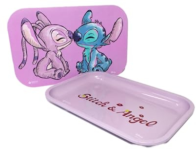 Homadict Plateau multiusage Stitch Angel avec Couvercle Magnétique - pour Rangement, Décoration, Service - 29 x 19 centimètre - Licence Officielle Disney