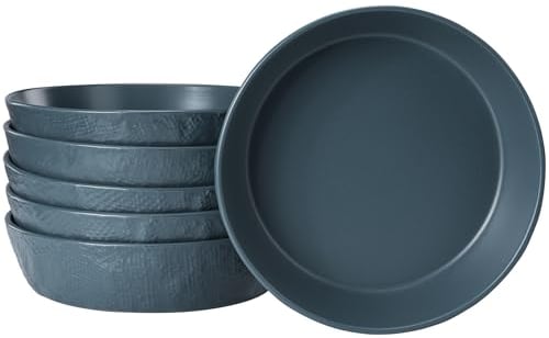 Navaris Assiette creuse en grès - Lot 6x bol à pâtes 20 cm pour 6 personnes - Assiettes creuses design tissé texturé pour salade riz soupe porridge petit-déjeuner dessert