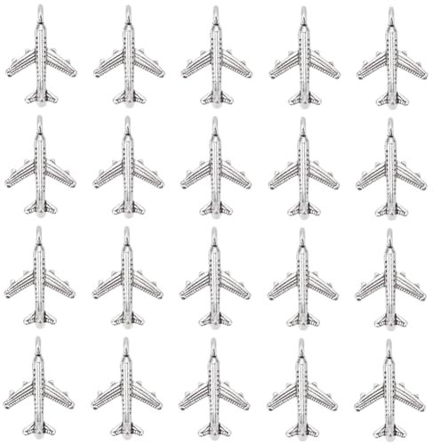 SUNNYCLUE 1 Box 100 Stück Flugzeug Charms Große Silber Flugzeug Charms Flugzeuge Flugflugzeuge Fluggesellschaft Tibetische Legierung Transportfahrzeug Charme Für Die Schmuckherstellung Charme Schlüsse