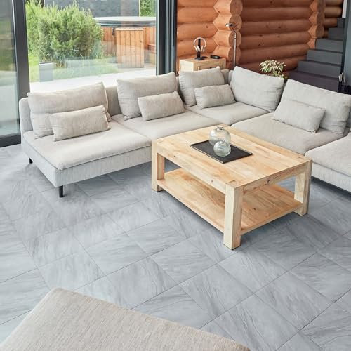 Vinyl Floor Tiles Self Adhesive - 40 Pack to Cover 40 sqf (3.72 sqm) | Each Sticker Tile Size 12x12In (30.5 x 30.5cm) - Peel and Stick Vinyl Floor Tiles | Grey-White Marble Effect