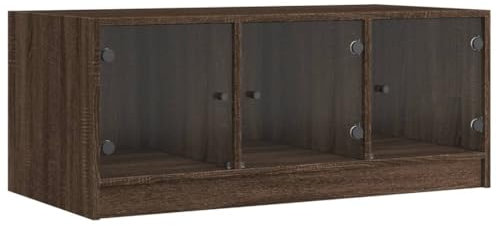 vidaXL Table Basse avec Portes en Verre, Bout de Canapé avec Rangement, Table d'Appoint, Meuble de Salon Salle de Séjour Intérieur, Moderne, Chêne Marron