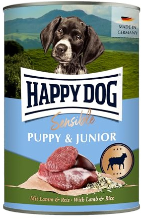 Happy Dog - Sensible Puppy & Junior M - Lamm, Reis - Nassfutter 18 x 400 g
