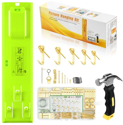 Stalishare Goodsnova Bilder-Aufhängewerkzeug mit Wasserwaage für Wandrahmen/Kunst/Malerei/Foto, einfacher Bilderaufhänger zum Aufhängen von Hero Pro Hardware mit Nägeln, Haken, Drähten und Hammer