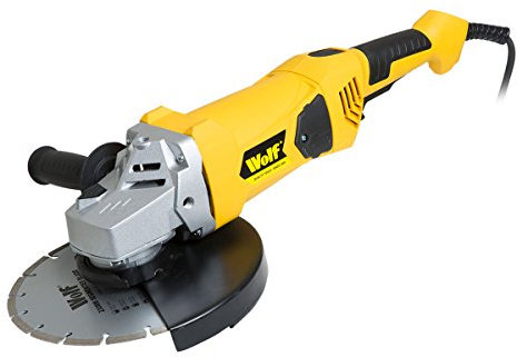Angle Grinder 2300w 230mm 9 Corded 2 Position Adjustable 6000RPM Wolf Electric with Diamond Disc for Cutting Grinding Masonry Concrete Steel - 2 Years Warranty