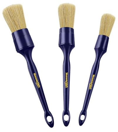 YeewayVeh Car Detailing Brush Set, 3 Pack Ultra Soft Boars Hair Detailing Brushes for Leather Seat Air Vents Engine Bay, Auto Detail Brushes Car Detailing for Interior Exterior, Indigo