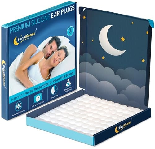 Premium-Ohrstöpsel zum Schlafen – 50 Paar, weiß – Geräuschunterdrückende weiche Silikon-Ohrstöpsel für ruhigen und ungestörten Schlaf von SleepDreamz