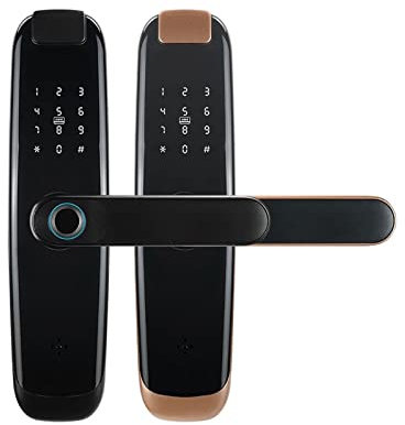 Smart Door Lock, TUYA APP Compatible App Unlock Smart Door Lock for Home Wood Door with Fingerprint Handle Combination Rfid Card,support fingerprint unlocking(22-240(5050),Nero)