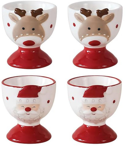 Eierbecher aus Keramik, Eierhalter aus Porzellan, Eierständer für gekochte Eier, niedlicher Weihnachtsmann, Elch, Eierbecher, Küchenhelfer, Weihnachtsgeschenk, Einweihungsgeschenk, 4 Stück