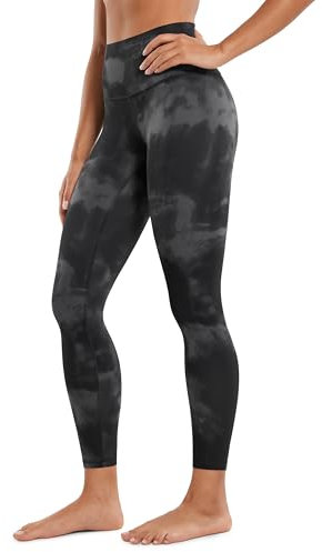 CRZ YOGA Butterluxe Damen High Waist Sport Leggings Blickdicht Yoga Leggins Sporthose Workout Gym Yogahose - 64cm Grau Tie Dye Blumen 36