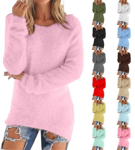 Holiday Essentials for Women Fleece Sweatshirts for Women Clearance Warm Solid Color Long Sleeve Winter Jumpers Casual Stretch Crewneck Tunic Tops Ladies Prime Exclusive Deals
