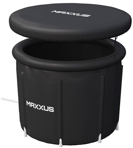 MAXXUS Eisbad - XL,(90 cm Ø) 450L, Aufblasbar, mit Deckel, Pumpe, Tragbar - Eisfass, Eisbaden Tonne, Badefass, Eistonne für Zuhause, Indoor, Kryotherapie, Erwachsene und Sportler