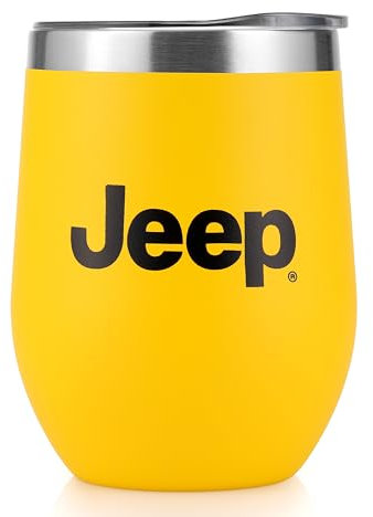 Jeep Insulated Wine Tumbler 12 oz - Double Wall Stainless Steel Thermal Tumbler with Copper Vacuum Insulation, Push-On Lid (Yellow)