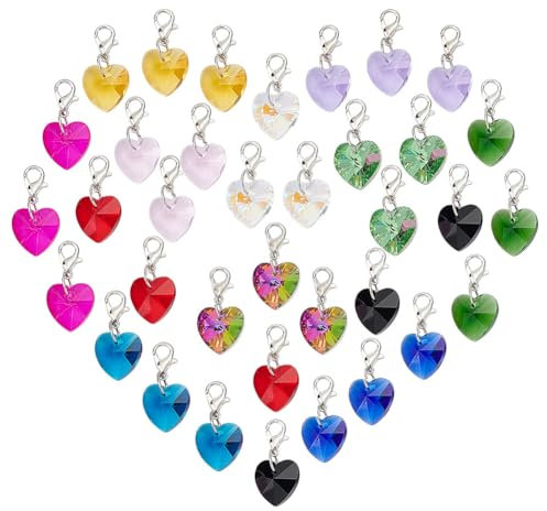 HOBBIESAY 48 Stück 12 Farben Herzförmige Clip On Charms Maschenmarkierer Bunte Herz Charms Transparente Herzanhänger Mit Karabinerverschluss Für Schmuckhandwerk